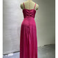 Irregular Ruffle Trim Split Cami Dress Rose red nv1339