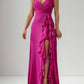 Irregular Ruffle Trim Split Cami Dress Rose red nv1339