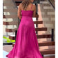 Irregular Ruffle Trim Split Cami Dress Rose red nv1339