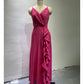 Irregular Ruffle Trim Split Cami Dress Rose red nv1339