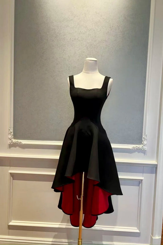 Robe rouge à fond rouge, jupe ample, courte devant et longue dos, robe d'anniversaire, robe de soirée NV6594