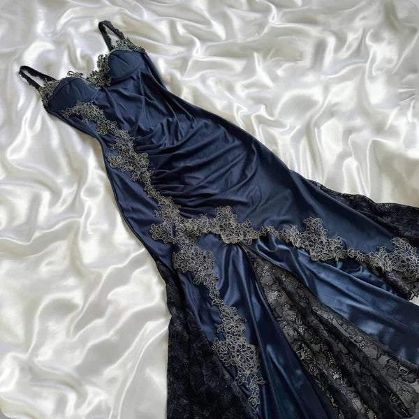 Navy Blue Fashion Strapless Long Mermaid Bodycon Lace Prom Dress Evening Gown Party Dress nv3476