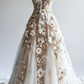 Champagne Flower Garden Deep V 3D Floral Ball Gown Evening Dress NV6566