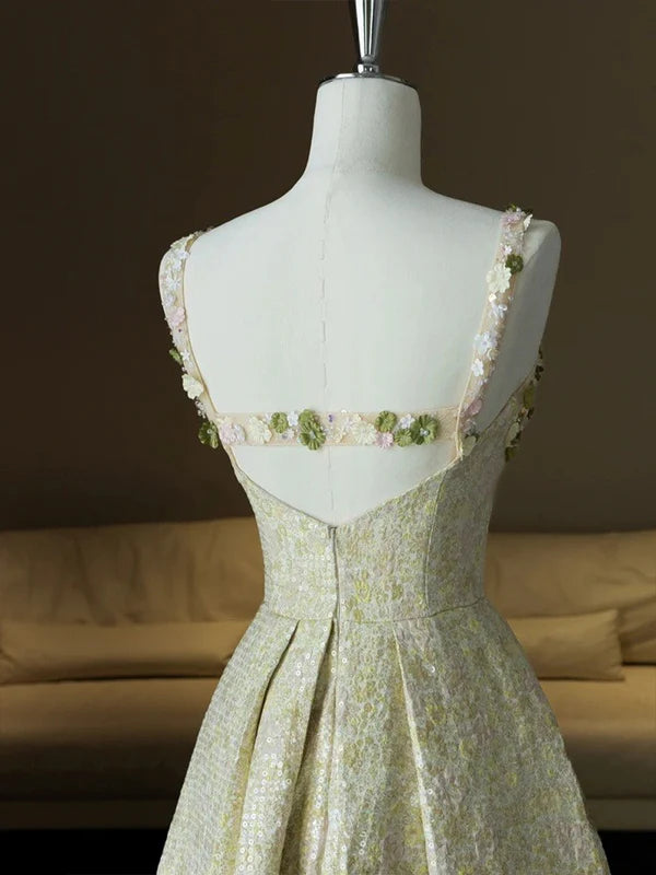 Colorful Gorgeous Elegant Sweet Delicate Beaded Spaghetti Strap A-Line Satin Sequin Long prom dress Evening Dress nv3753