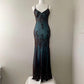 Blue/Reddish Brown/Green Beaded Vintage Evening Gown Spaghetti Strap Chiffon Long Ball Gown nv4269