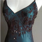 Blue/Reddish Brown/Green Beaded Vintage Evening Gown Spaghetti Strap Chiffon Long Ball Gown nv4269
