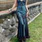 Blue/Reddish Brown/Green Beaded Vintage Evening Gown Spaghetti Strap Chiffon Long Ball Gown nv4269