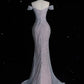 Silver Gorgeous Exquisite Shiny Mermaid Off-the-shoulder Tulle Rhinestone Long Sequined Prom Dress Formal Graduation Dress Evening Gown nv3794
