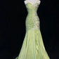 Green Vintage Sweetheart Neck Mermaid Spaghetti Straps Satin Beaded Sequin Long Ball Gown Evening Dress nv4167