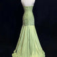 Green Vintage Sweetheart Neck Mermaid Spaghetti Straps Satin Beaded Sequin Long Ball Gown Evening Dress nv4167
