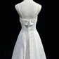White A-line Beaded Satin Long Ball Gown Graduation Prom Dress Wedding Dress nv4292