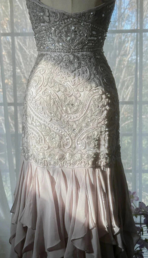 Elegant Purple Spaghetti Strap Applique Bodycon Backless Evening Dress Chiffon Sequin Long Ball Gown Party Dress nv4111