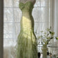 Green Mermaid Vintage Sweetheart Beaded Multi-Layer Long Chiffon Fairytale Ball Gown Party Dress nv4113