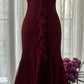 Vintage Red Mermaid Off-the-shoulder Long Chiffon Ball Gown Graduation Prom Dress Party Dress nv3761