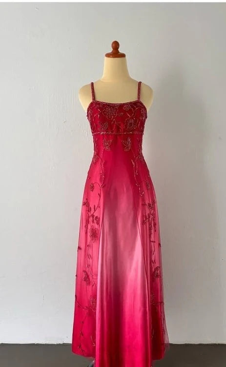 Blue/Pink Exquisite Gradient Beaded Vintage Long Prom Gown Evening Gown Party Dress nv4272