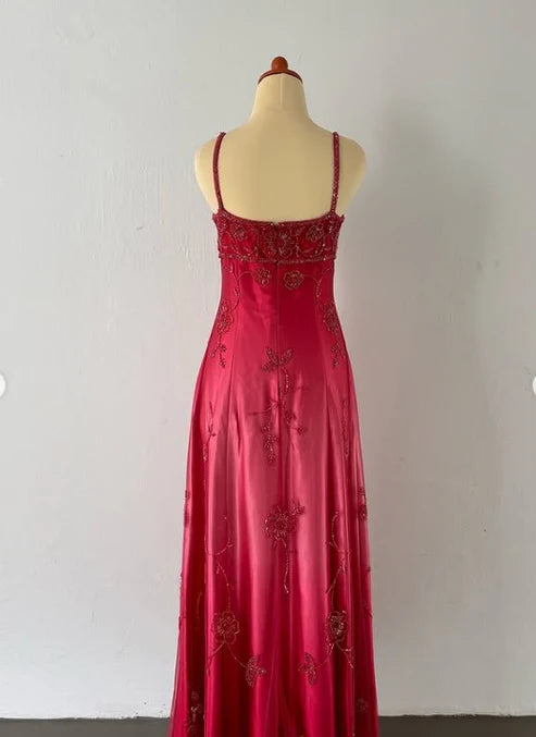 Blue/Pink Exquisite Gradient Beaded Vintage Long Prom Gown Evening Gown Party Dress nv4272