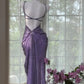 Purple Vintage Chiffon Beaded Bodycon Elegant Backless Slit Prom Gown Evening Dress Party Dress nv4262