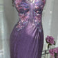 Purple Vintage Chiffon Beaded Bodycon Elegant Backless Slit Prom Gown Evening Dress Party Dress nv4262
