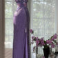 Purple Vintage Chiffon Beaded Bodycon Elegant Backless Slit Prom Gown Evening Dress Party Dress nv4262