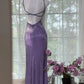 Purple Vintage Chiffon Beaded Bodycon Elegant Backless Slit Prom Gown Evening Dress Party Dress nv4262