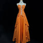 Orange Beaded Long Vintage Satin Prom Gown Evening Gown Graduation Dress nv4398