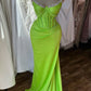 Green Shiny Fashion Elegant Spaghetti Strap Sleeveless Long Satin Floor Length Ball Gown Evening Dress Party Dress nv3720