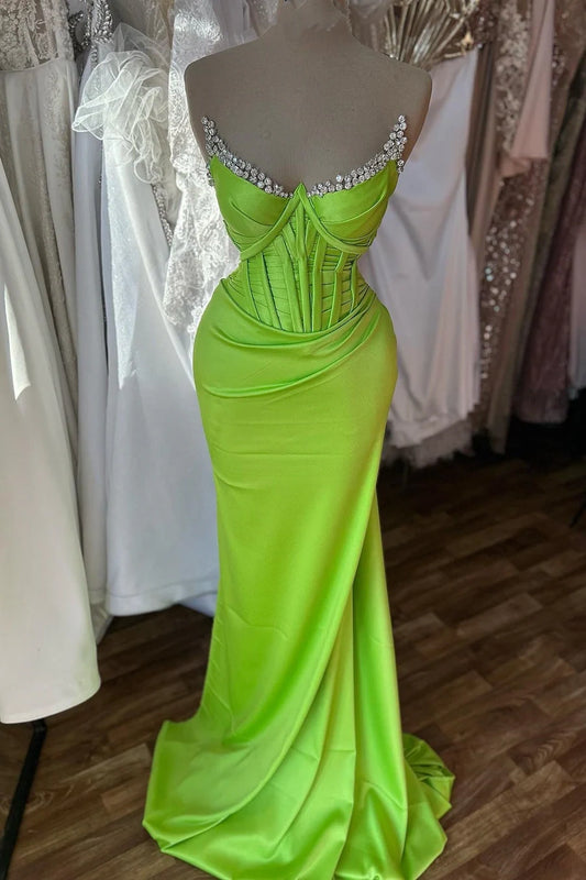 Green Shiny Fashion Elegant Spaghetti Strap Sleeveless Long Satin Floor Length Ball Gown Evening Dress Party Dress nv3720