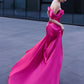 Off Shoulder Short Sleeves Formal Evening Party Dress Satin Zipper Closure Floor Length Prom Gowns with Slit  nv1619