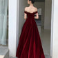 Elegant Burgundy Velvet A-Line Tie Floor Length Party Dress Deep Red Evening Gown Prom Dress nv1792