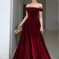 Elegant Burgundy Velvet A-Line Tie Floor Length Party Dress Deep Red Evening Gown Prom Dress nv1792