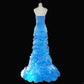 Blue Gorgeous Elegant Beautiful Exquisite Beaded Long Floor Length Satin Ball Gown Evening Dress Party Dress Prom Dress nv3983