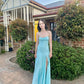 Blue simple elegant spaghetti straps long side slits slim fit ball gown evening dress party dress nv1640