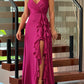 Irregular Ruffle Trim Split Cami Dress Rose red nv1339