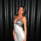 Beautiful Cream Stunning Black Lace Long Backless Satin Party Gown Evening Dress Accompanying Dress nv4106
