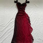 Burgundy Shiny Elegant Off Shoulder Ruffles Fashion Elegant Long Chiffon Prom Dress Evening Gown Party Dress nv4149