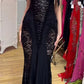 Sexy Black Fringe Lace Mermaid Evening Gown Long Ball Gown Evening Dress nv1857