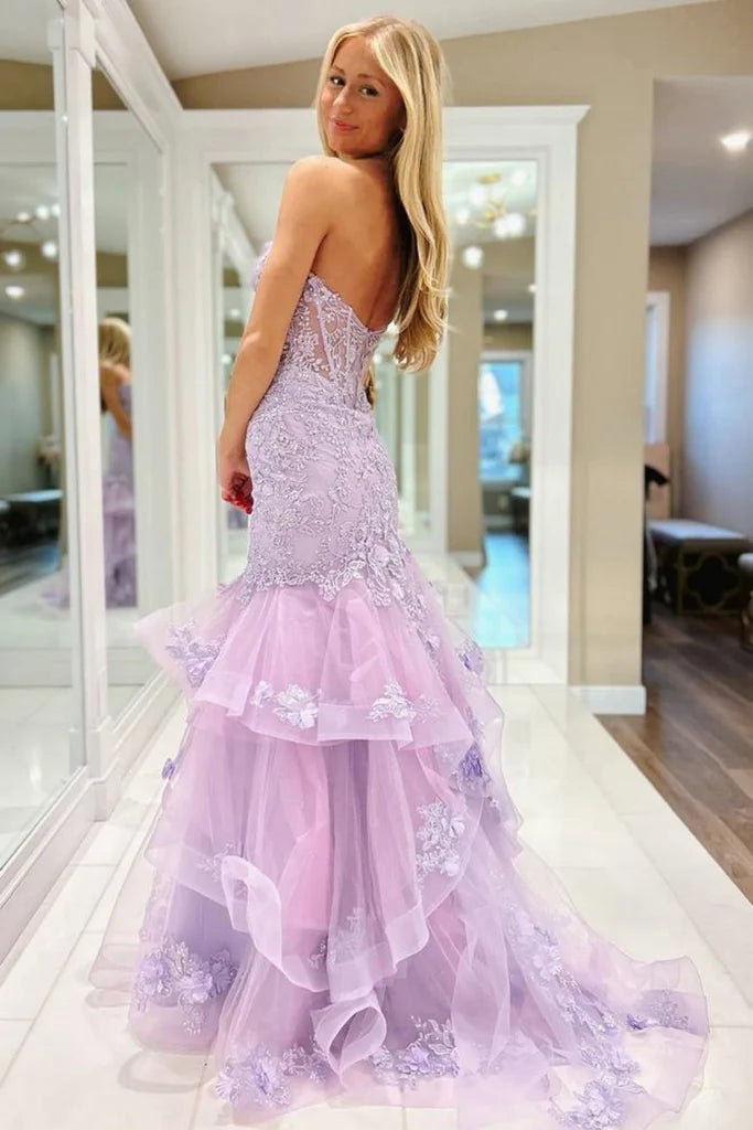 Gorgeous Strapless Mermaid Purple Lace Long Prom Dress Purple Lace Formal Evening Dress Purple Ball Gown  nv1567