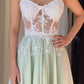 Green White Lace Elegant Long Tulle Ball Gown Evening Dress Party Dress nv4231