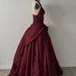 Robe longue dos nu sans manches en satin bordeaux | Robe de bal élégante et luxueuse à franges pour gala NV6299