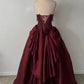 Robe longue dos nu sans manches en satin bordeaux | Robe de bal élégante et luxueuse à franges pour gala NV6299