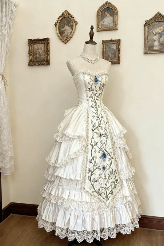 NiceVestidos - Robe de bal style palais blanc ivoire ornée de perles NV6076