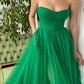 Trendy Green A-line Strapless Sweetheart Sequined Tulle Prom Gown nv1642