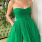 Trendy Green A-line Strapless Sweetheart Sequined Tulle Prom Gown nv1642