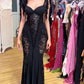 Sexy Black Fringe Lace Mermaid Evening Gown Long Ball Gown Evening Dress nv1857