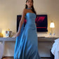 Blue Strapless Pleated A-Line Satin Long Ball Gown Party Dress Evening Gown nv2337