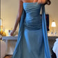 Blue Strapless Pleated A-Line Satin Long Ball Gown Party Dress Evening Gown nv2337