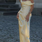 Elegant Light Yellow A Line Strap Satin Long Prom Dress Evening Dress nv5393