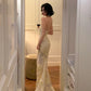 Robe brodée style diva française : tulle transparent, longue traîne, robe de soirée haut de gamme NV6415