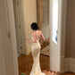 Robe brodée style diva française : tulle transparent, longue traîne, robe de soirée haut de gamme NV6415