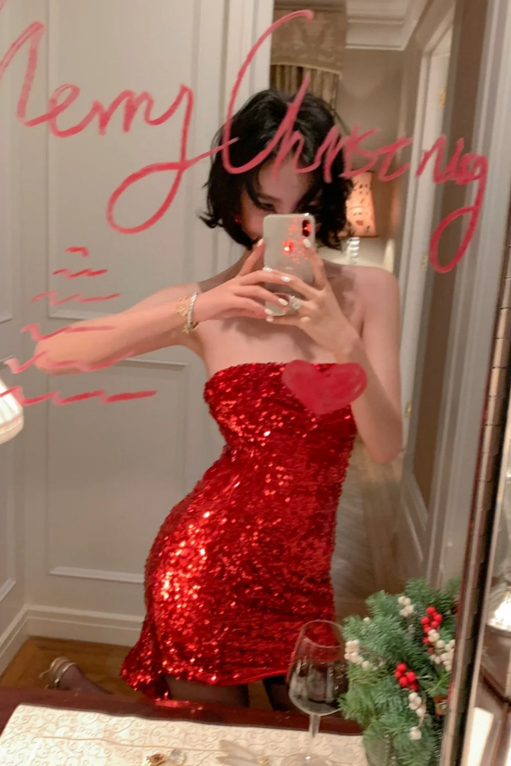 Christmas Limited Sequin Dress: Backless Train Design, Fitted Bodycon, Party Eye-catching Mini Dress NV6409